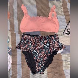 High Waisted Bikini - Pink & Floral- Size L